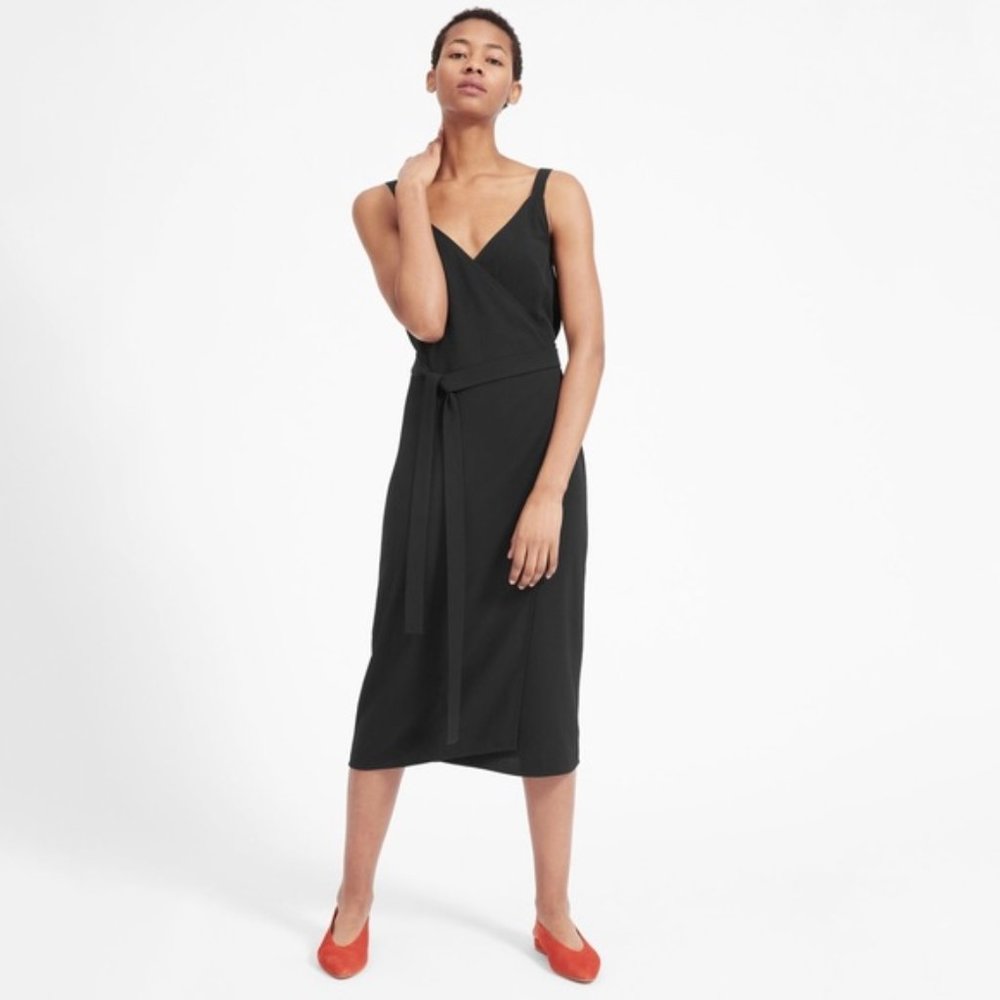 New Everlane The Japanese GoWeave wrap tie midi dress